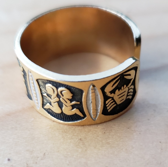 Unique Vintage Toledo Spanish Zodiac Damascene Ring - Picture 5 of 9